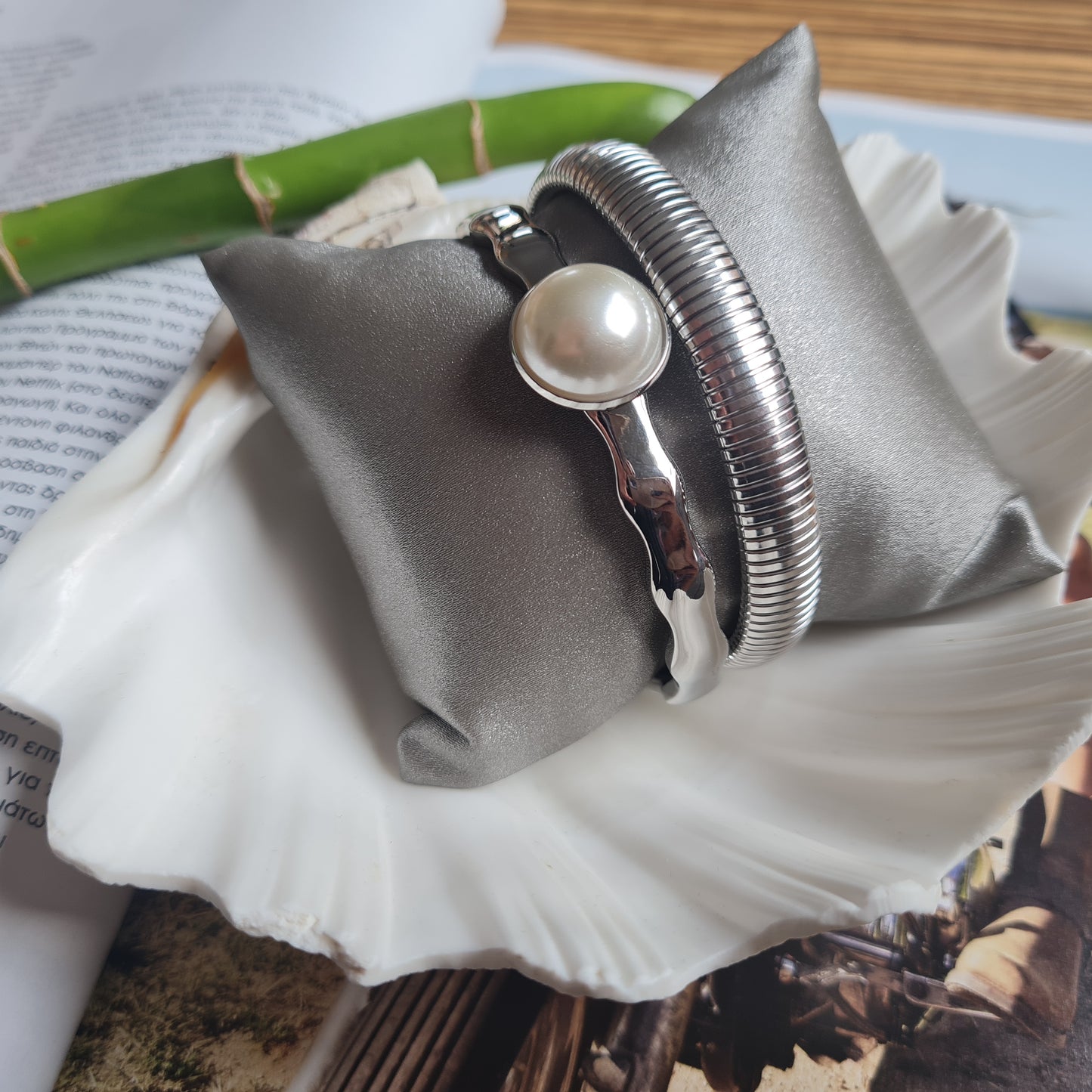 Classic Pearl Cuff Bracelet — Gold / Silver Elegance