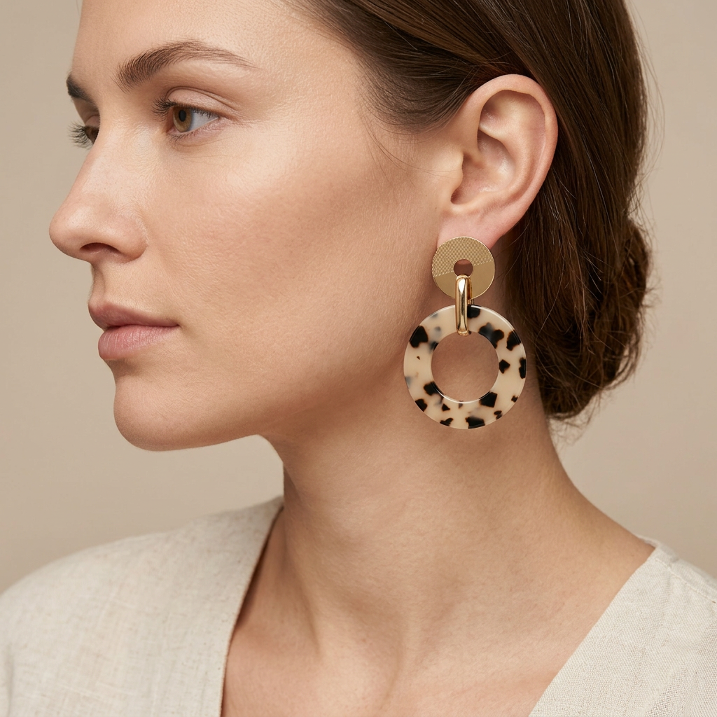 Tortoiseshell Circle Drop Earrings