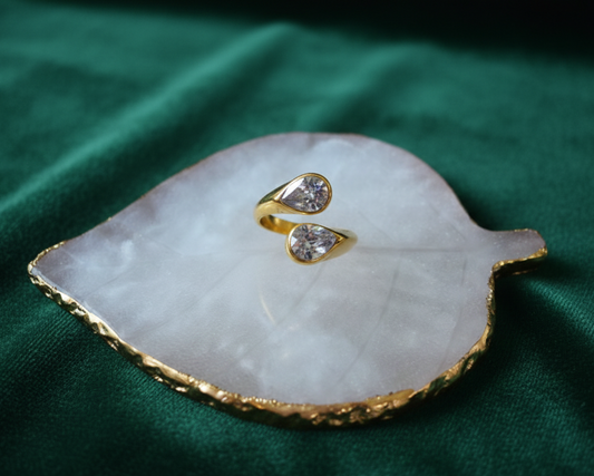 Double Tear Crystal Ring — Gold Sparkle Band