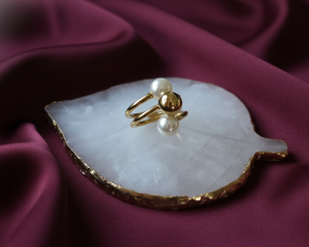 Double Pearl Duo Ring — Gold / Silver Modern Elegance