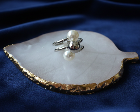 Double Pearl Duo Ring — Gold / Silver Modern Elegance