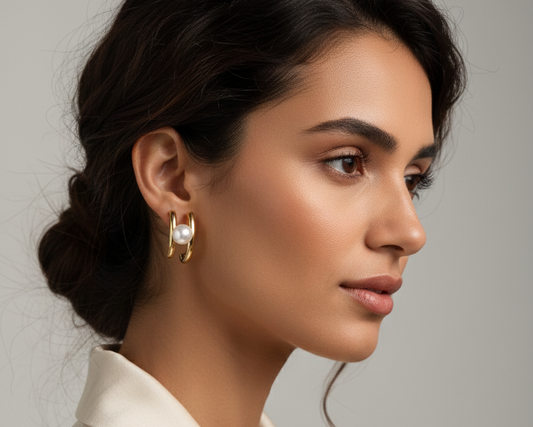 Classic Pearl Hoop Earrings — Gold Modern Elegance