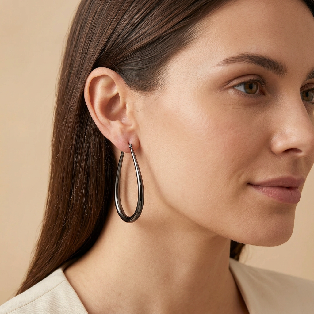 Elongated Teardrop Hoop Earrings