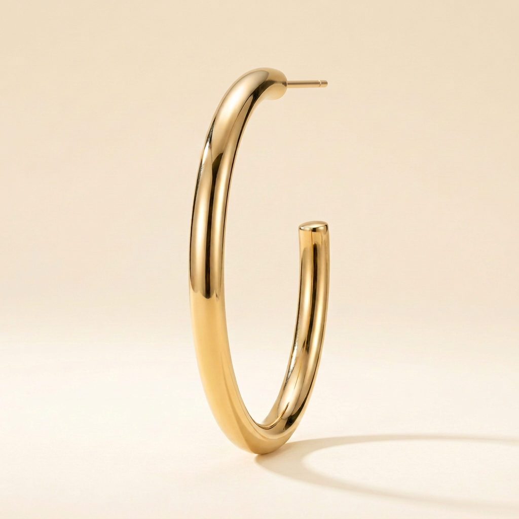 Gold hoop product photo with visible post