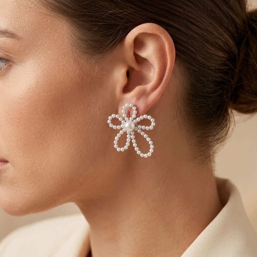 Pearl-Look Open Petal Flower Earrings