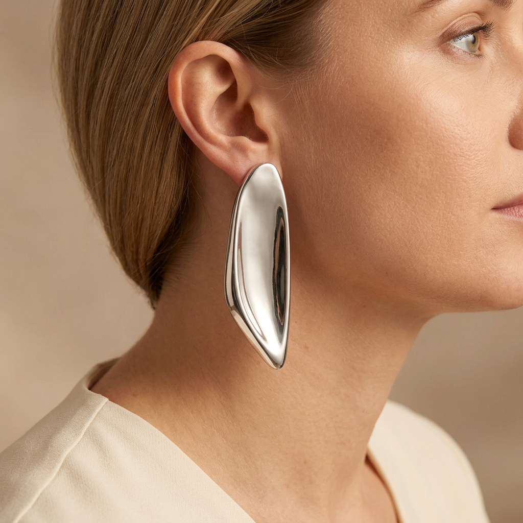 Silver-Tone Sculptural Leaf Earrings