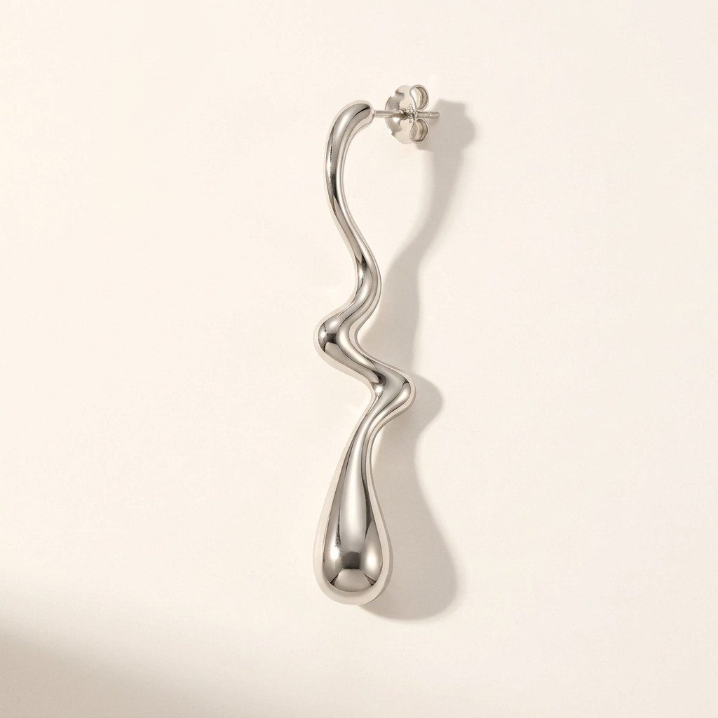 Silver-Tone Wave Teardrop Earrings