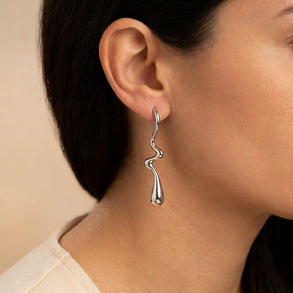 Silver-Tone Wave Teardrop Earrings