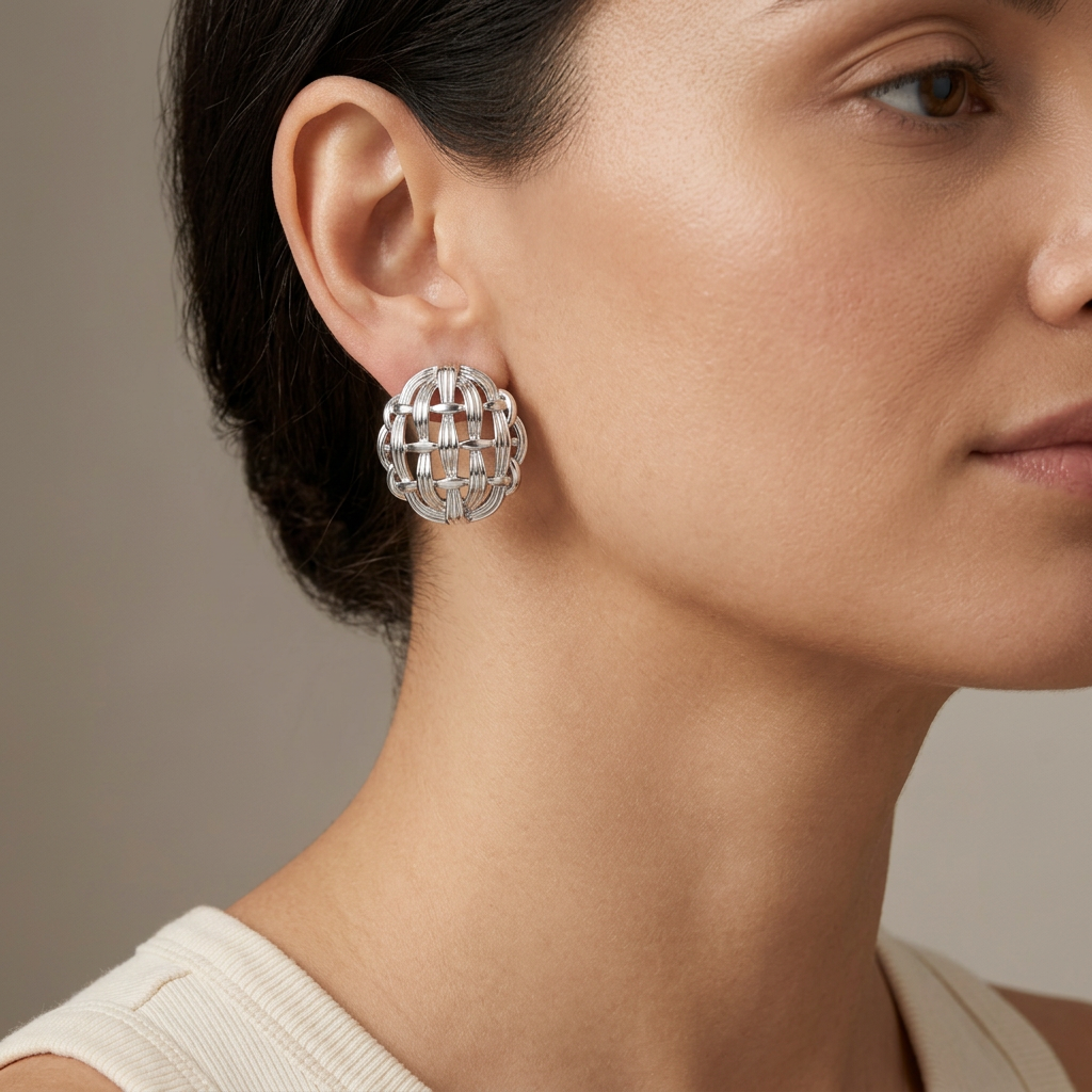 Silver-Tone Woven Dome Earrings