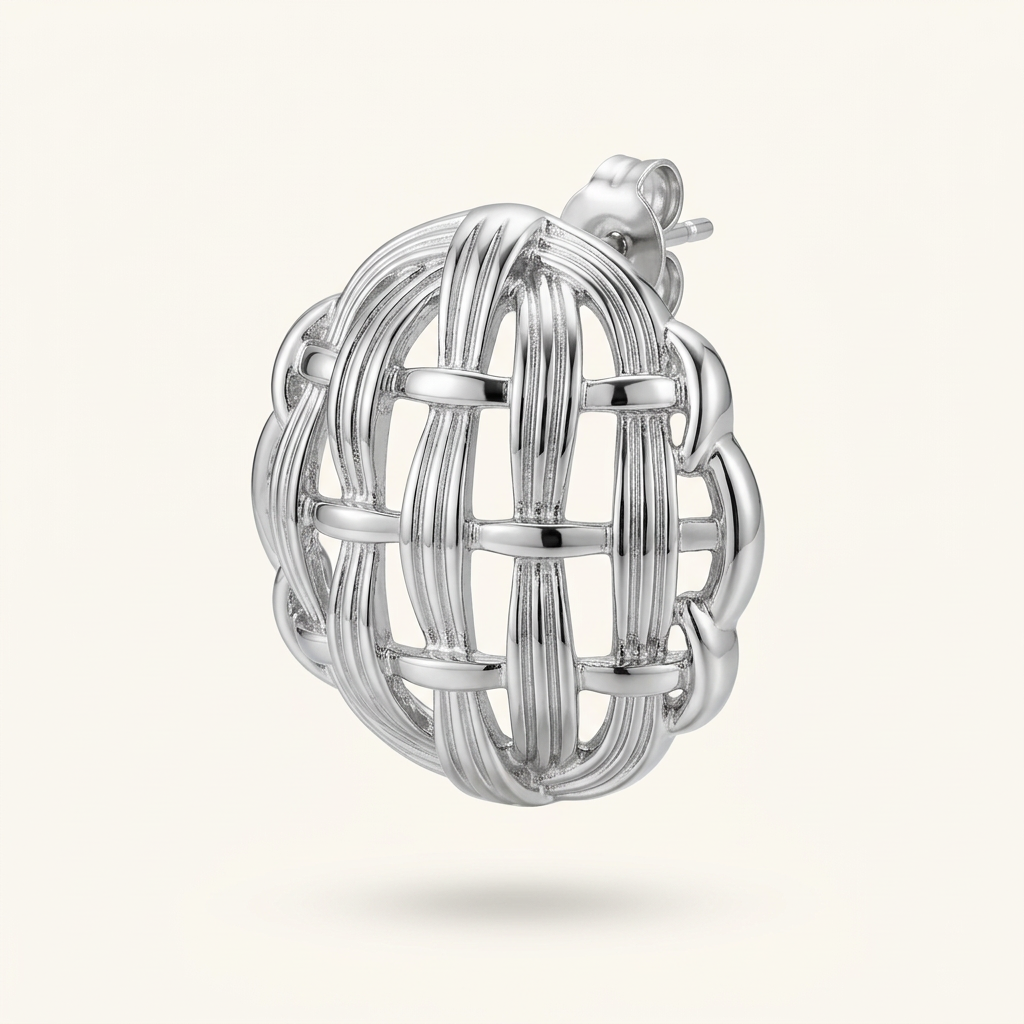 Silver-Tone Woven Dome Earrings